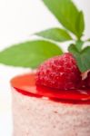 Fresh Raspberry Cake Mousse Dessert Stock Photo