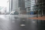 Torrential Rain Pounding Canary Wharf Tube Station Stock Photo