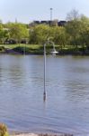 Picture With A Lights Posts In Water During Flood Stock Photo