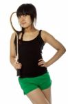 Lady Holding Badminton Racket Stock Photo