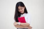 Portrait Of Thai Teen Beautiful Girl Reading Book Stock Photo