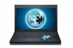 Puzzle World On Laptop Stock Photo