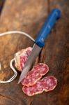 Italian Salame Pressato Pressed Slicing Stock Photo