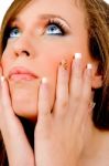 Portrait Of Beautiful Woman Looking Up Stock Photo