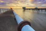 Sun Rising Sky At Bangphra Reservoir And Waterwork Station In Chonburi Eastern Of Thailand Stock Photo