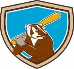 Badger Baseball Player Batting Shield Cartoon Stock Photo