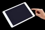 Close Up Of Hand Touching Tablet Pc Stock Photo