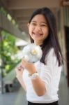 Portrait Of Thai Student Teen Beautiful Girl Relax And Smile Stock Photo