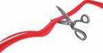 Scissors Cutting Red Ribbon Stock Photo