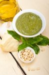 Italian Basil Pesto Sauce Ingredients Stock Photo