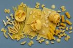 Italian Foods Concept And Menu Design. Assorted Types Of Pasta Stock Photo