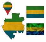 Gabon Flag, Map And Map Pointers Stock Photo