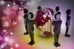 People Around A Globe Representing Social Networking Stock Photo