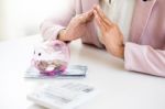 Business Man Counting Money At The Table, Accounting Concept Stock Photo