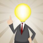 Cartoon Bulb Head Businessman Stock Photo