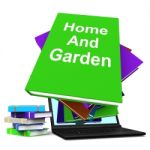 Home And Garden Book Stack Laptop Shows Books On Household Garde Stock Photo