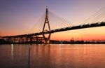 Night View Of Bhumibol Bridge In Thailand Stock Photo