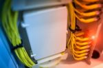 Fiber Optic With Servers In A Technology Data Center Stock Photo