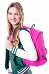 Side Pose Of Smiling College Student Stock Photo