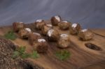 Meatballs On Wooden Cutting Board Stock Photo