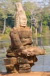 Statue Of Ancient Khmer Warrior Head At Angkor Wat Stock Photo