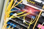 Fiber Optic With Servers In A Technology Data Center Stock Photo