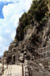 Rocks Walk To Riomaggiore, The Gulf Of 5 Terre Stock Photo