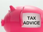 Tax Advice Piggy Bank Shows Advising About Taxes Stock Photo