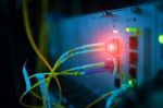 Fiber Optic With Servers In A Technology Data Center Stock Photo