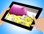 Piggybank Surrounded In Coins Shows Britain Finances Tablet Stock Photo