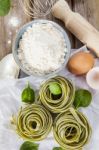 Traditional Italian Raw Homemade Spinach Pasta Stock Photo