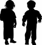 Silhouettes Of Kids Stock Photo