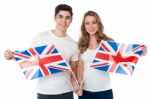 United Kingdom Supporters With Flags Stock Photo