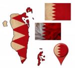 Grunge Bahrain Flag, Map And Map Pointers Stock Photo