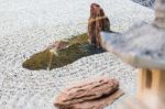 Rock Lantern In Zen Garden Stock Photo