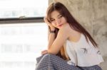 Portrait Of Thai Adult Beautiful Girl Relax And Smile Stock Photo