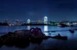 Tokyo Skyline With Rainbow Bridge And Tokyo Tower. Tokyo, Japan Stock Photo