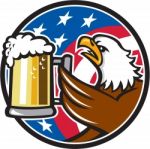 Bald Eagle Hoisting Beer Stein Usa Flag Circle Retro Stock Photo