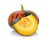 Striped Pumpkin Isolated On The White Background Stock Photo