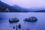 Cradle Mountain In Tasmania On A Cloudy Day Stock Photo