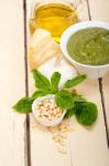 Italian Basil Pesto Sauce Ingredients Stock Photo