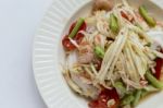 Closeup Thai Style Spicy Papaya Salad Stock Photo