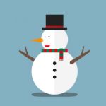 Cute Big Fat Snowman Wear Hat And Scarf Flat Design Stock Photo