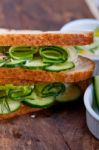 Fresh Vegetarian Sandwich With Garlic Cheese Dip Salad Stock Photo