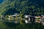 View Of Hallstatt From Hallstatt Lake Stock Photo