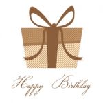 Happy Birthday With Brown Colorful Gift Box On A White Card Background Stock Photo