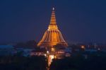 Ligth Up Phra Pathom Chedi Nakornpathom Thailand Stock Photo