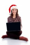 Woman Sitting With Laptop Stock Photo