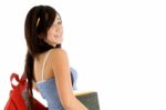 College Girl Holding Bag And Books Stock Photo