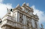 Statues On The Roof Of Santa Maria Del Giglio Venice Stock Photo